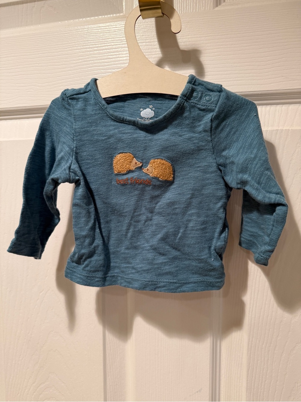 Cloud Island Blue Long-Sleeve Newborn  Shirt with Hedgehogs